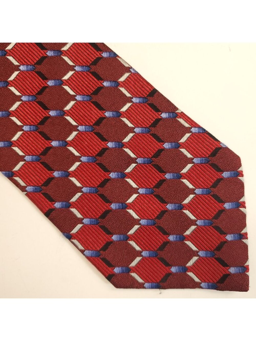 Baradello Como Italy 100% Silk Tie Necktie Geometric Jacquard Red Made in Italy